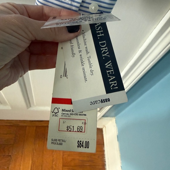 Jones New York Women’s No Iron White and Blue Striped Shirt - Picture 3 of 4